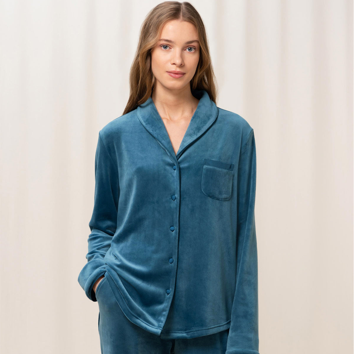 Triumph Mix & Match Velour Boyfriend Natskjorte - Blå