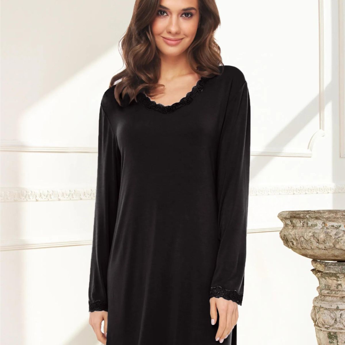 Lady Avenue Bamboo Natkjole i Sort - Fri Fragt ved 250 kr.