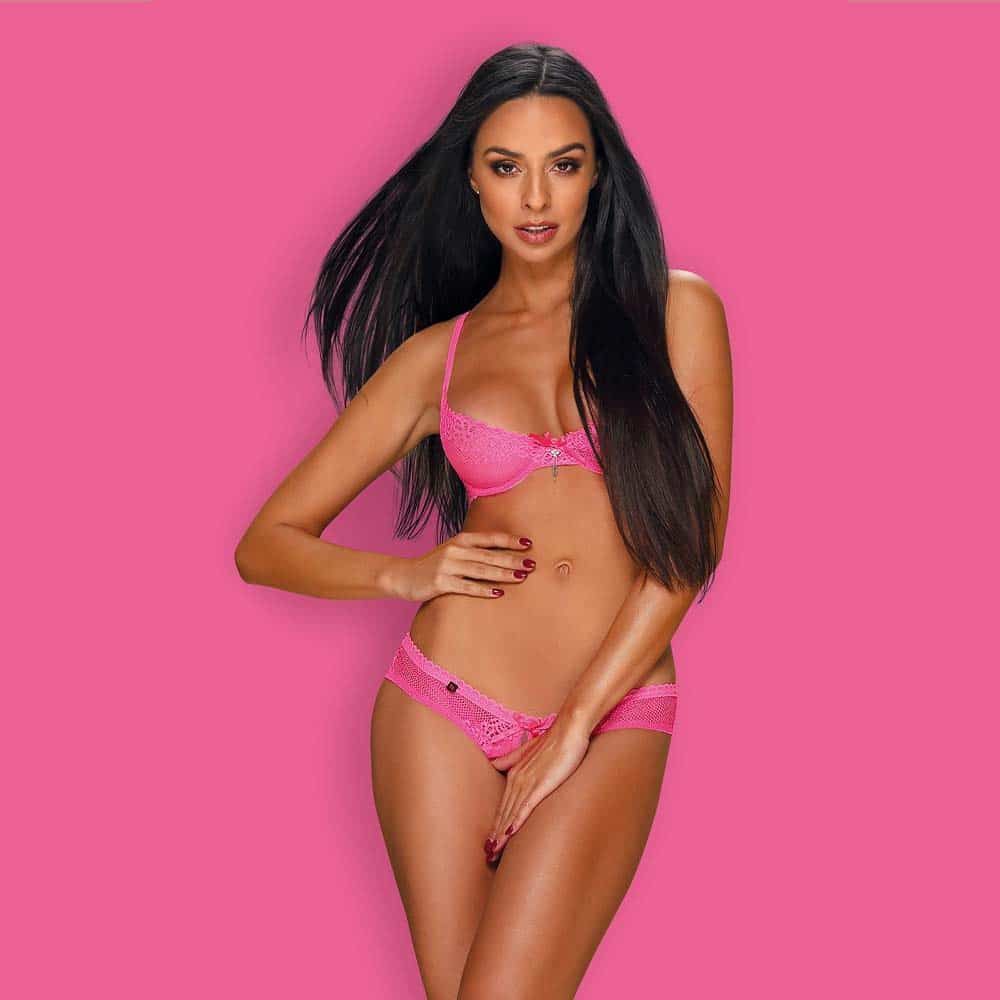 Obsessive Alabastra Lingeri Sæt Pink - XXL