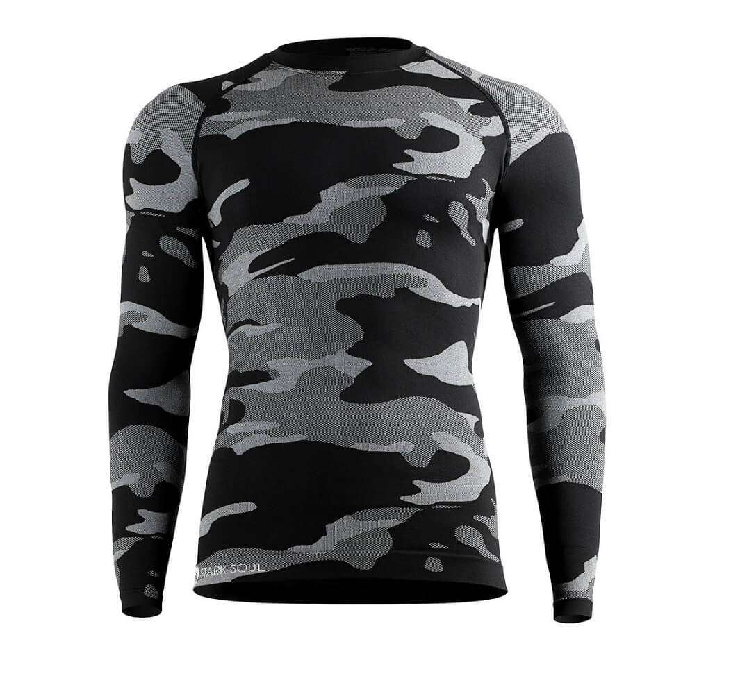 Langærmet termoundertrøje til mænd, camouflage grå, str. L/XL