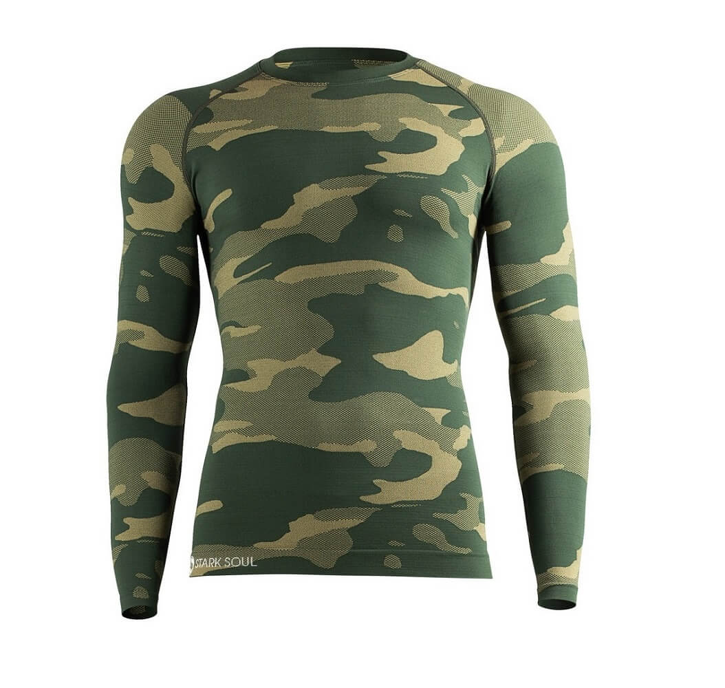 Langærmet termoundertrøje til mænd, camouflage grøn, str. S/M