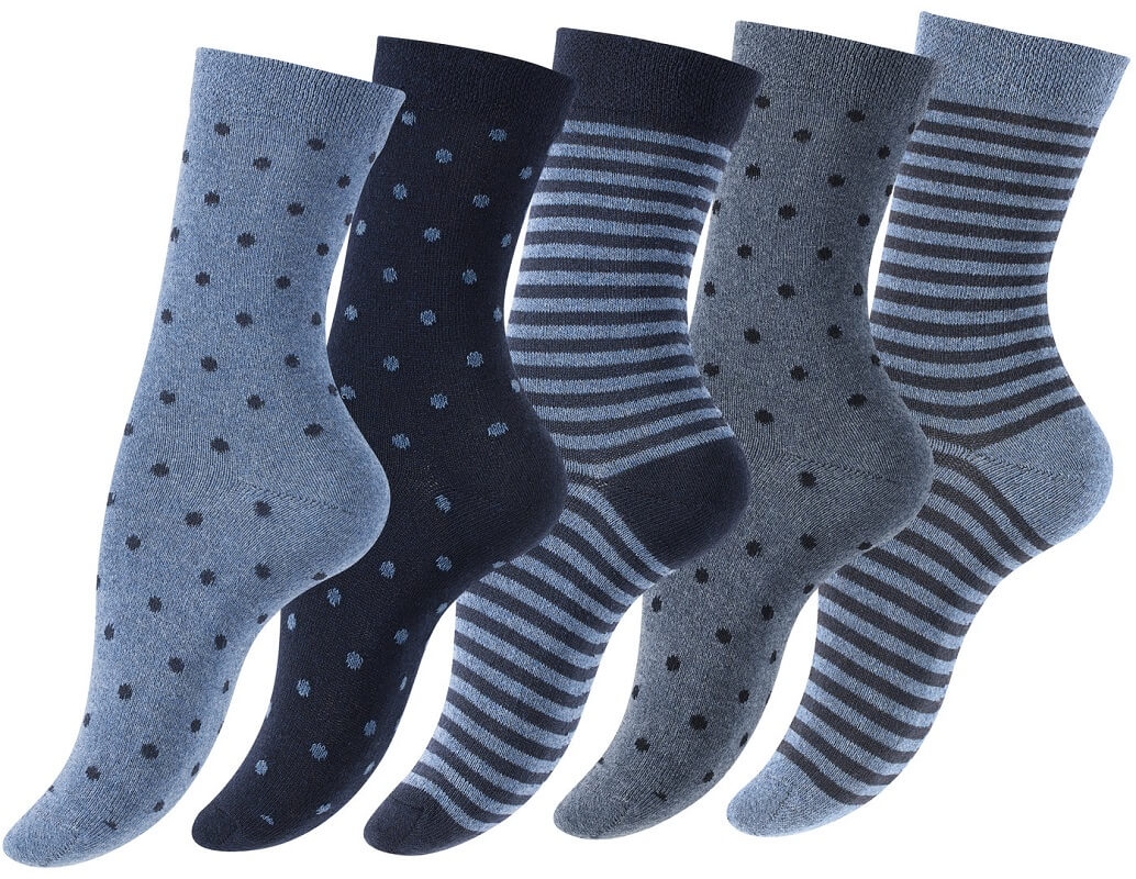 5-Pak Damestrømper "Dot Stripe" Blå - Str. 39-42