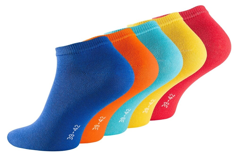 5 par korte ankelstrømper unisex, "Fun Colors" str. 39-42